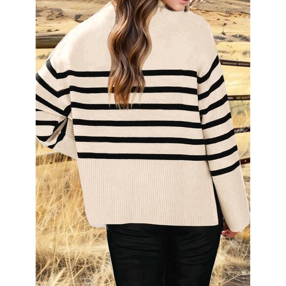 Womens Oversized Striped Sweater Knit Fall Long Sleeve Crew Neck Casual - Picture 4 of 5